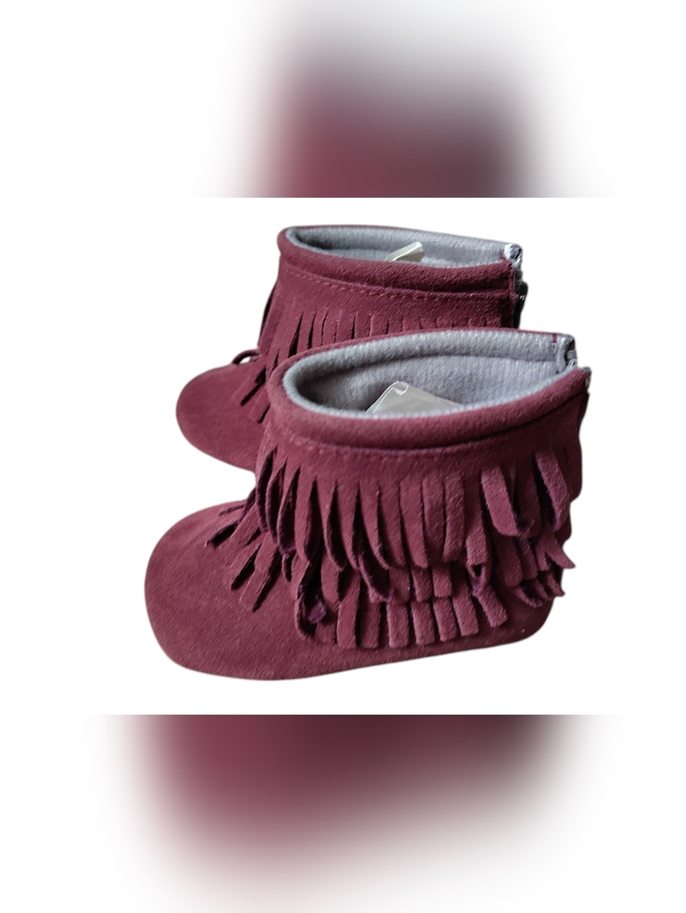 Sweet N Swag Boutique Fringed Suede Infant Boots in Burgundy